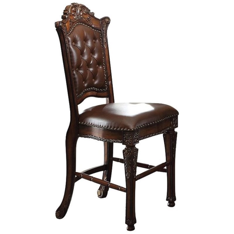 Pemberly Row Faux Leather Tufted Counter Height Dining Chair in Cherry Set of 2