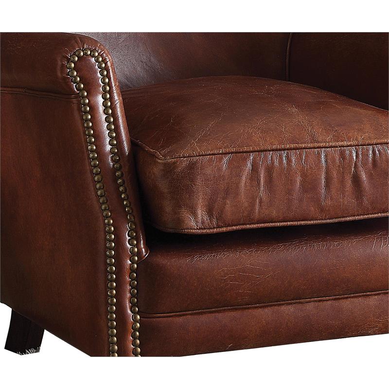 Pemberly Row Top Grain Leather Upholstery Accent Chair in Vintage Dark Brown