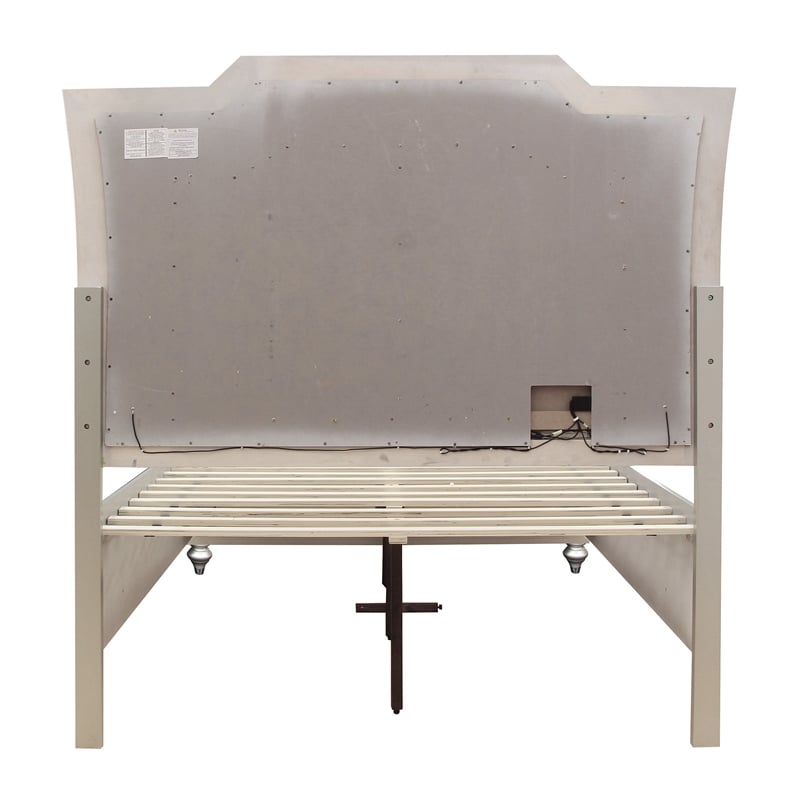 Pemberly Row Faux Leather Upholstered Queen Storage Bed with LED in White