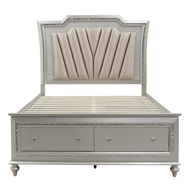 Pemberly Row Faux Leather Upholstered Queen Storage Bed with LED in White