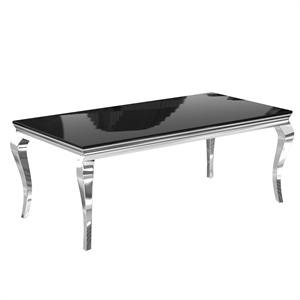 Pemberly Row Dining Table in Stainless Steel and Black Glass