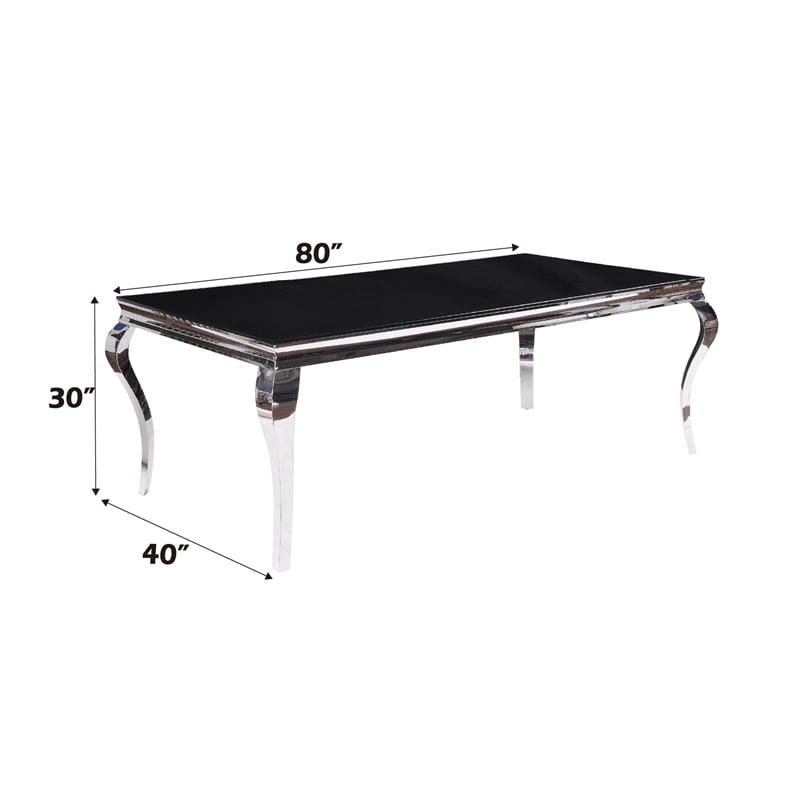 Pemberly Row Dining Table in Stainless Steel and Black Glass