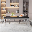 Pemberly Row Dining Table in Stainless Steel and Black Glass