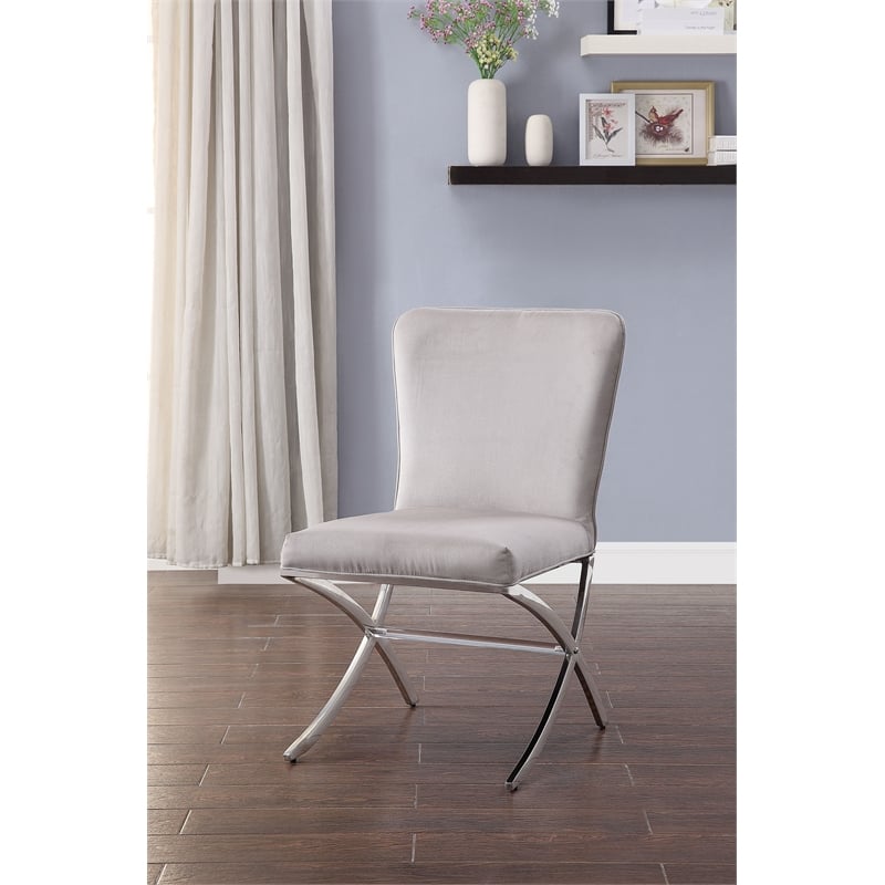 Pemberly Row Contemporary Side Chair Set of 2 in PU and Chrome