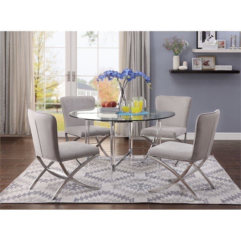 Pemberly Row Contemporary Side Chair Set of 2 in PU and Chrome