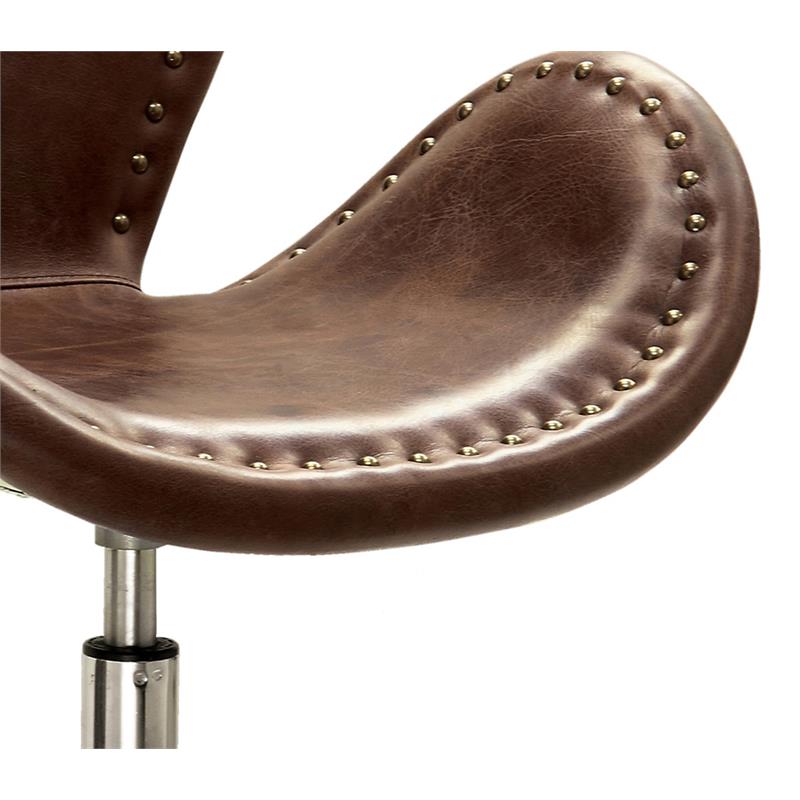 Pemberly Row Leather Upholstery Accent Chair in Retro Brown and Aluminum