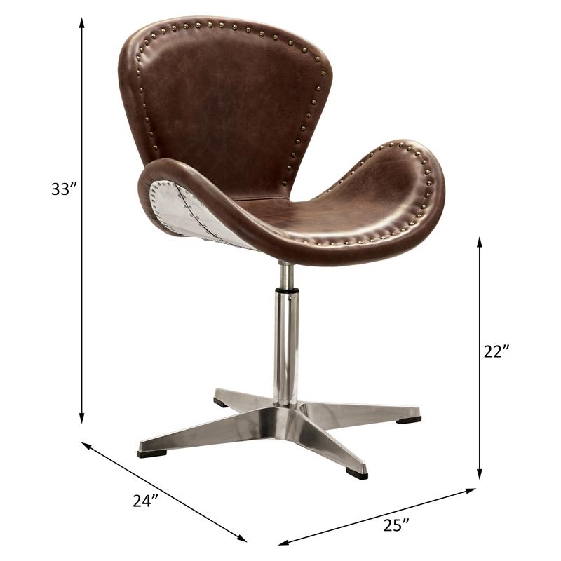 Pemberly Row Leather Upholstery Accent Chair in Retro Brown and Aluminum