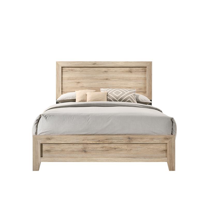 Pemberly Row Wood Rectangular Headboard Queen Panel Bed in Natural
