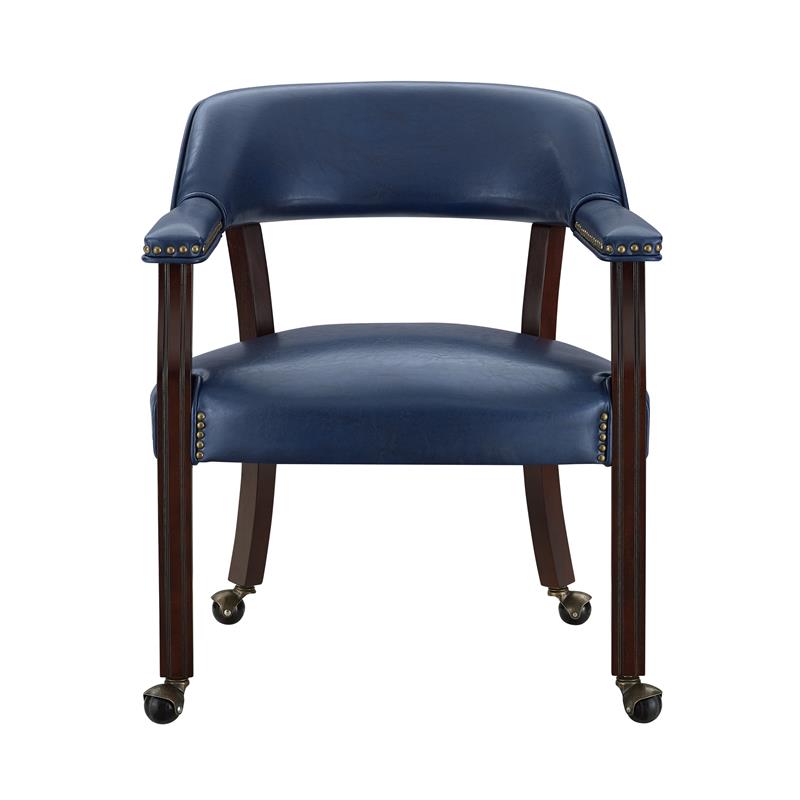 Pemberly Row Modern Navy Blue Faux Leather Arm Chair with Casters