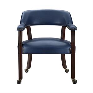 Pemberly Row Modern Navy Blue Faux Leather Arm Chair with Casters
