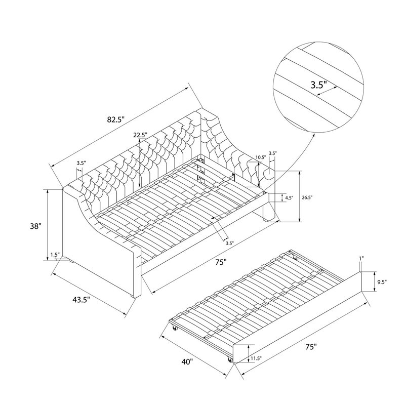 Pemberly Row Modern Wood Twin Daybed and Trundle in Gray Finish