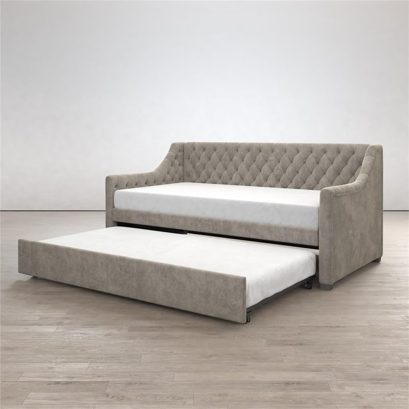 Pemberly Row Modern Wood Twin Daybed and Trundle in Gray Finish