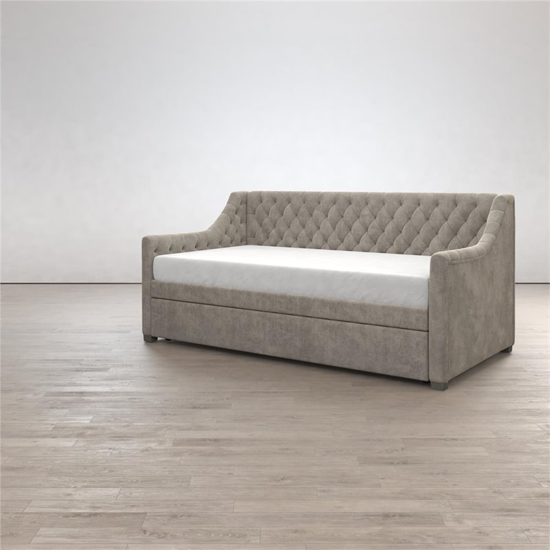Pemberly Row Modern Wood Twin Daybed and Trundle in Gray Finish