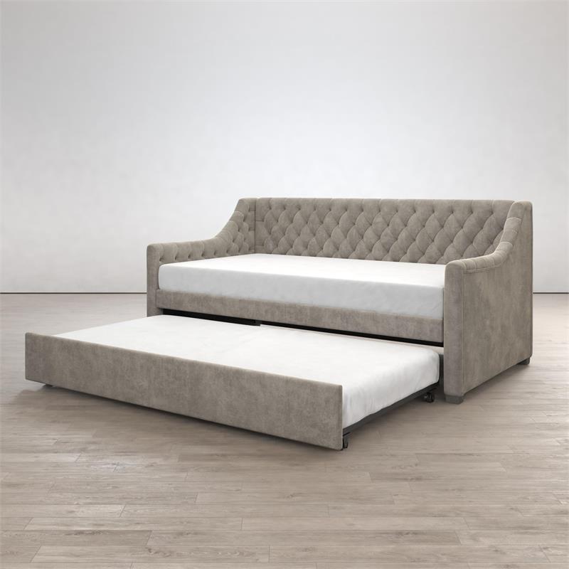 Pemberly Row Modern Wood Twin Daybed and Trundle in Gray Finish