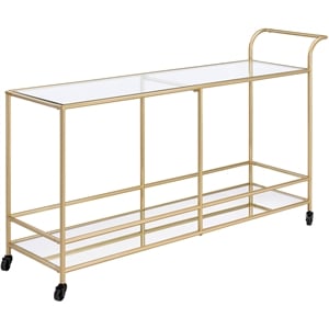 Pemberly Row Rectangular Glass Top Serving Cart in Gold Glass and Mirrored