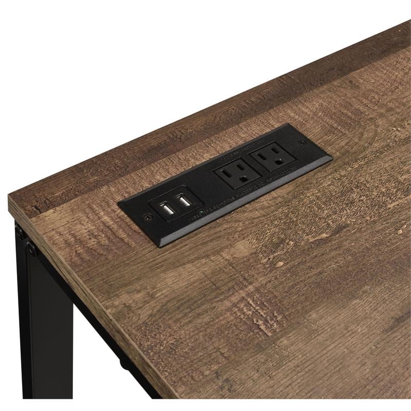Pemberly Row Wooden Rectangle Top Writing Desk with USB Port in Walnut and Black