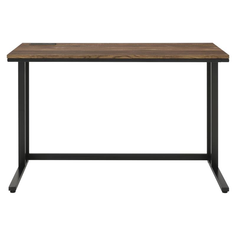 Pemberly Row Wooden Rectangle Top Writing Desk with USB Port in Walnut and Black