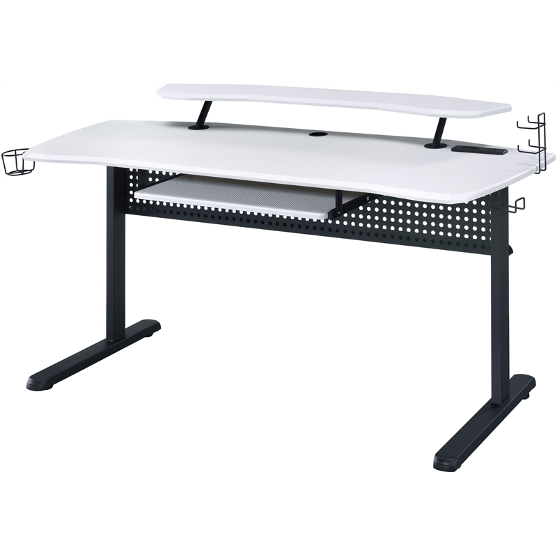 Pemberly Row Wooden Top Gaming Table with USB Port in Black and White