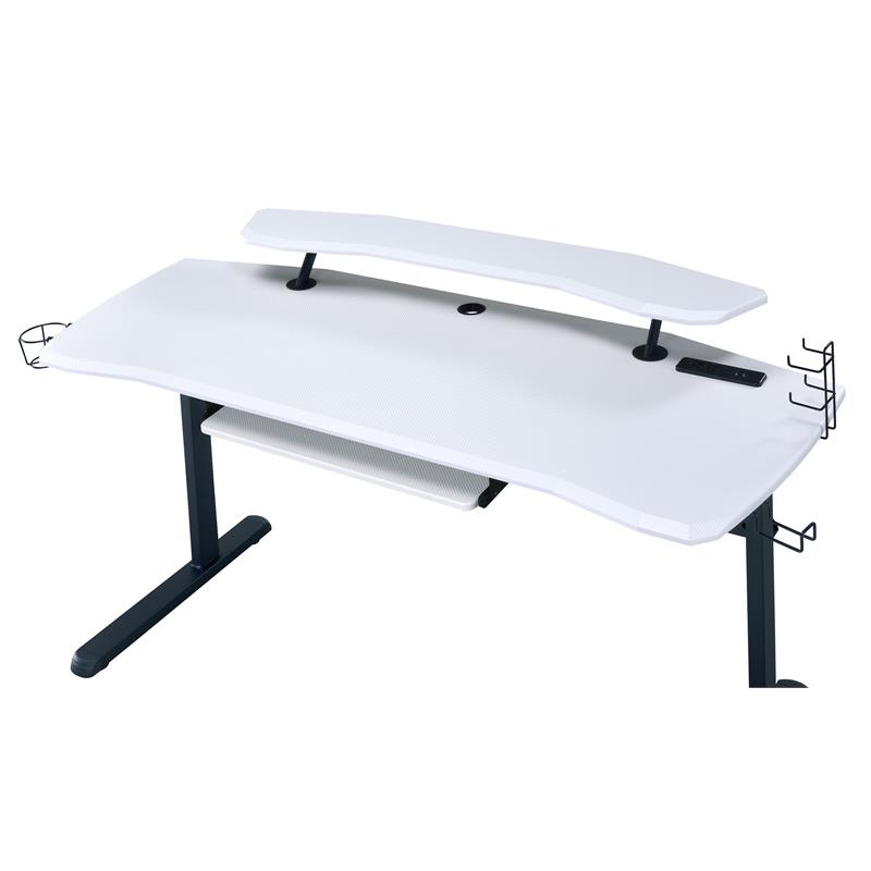 Pemberly Row Wooden Top Gaming Table with USB Port in Black and White
