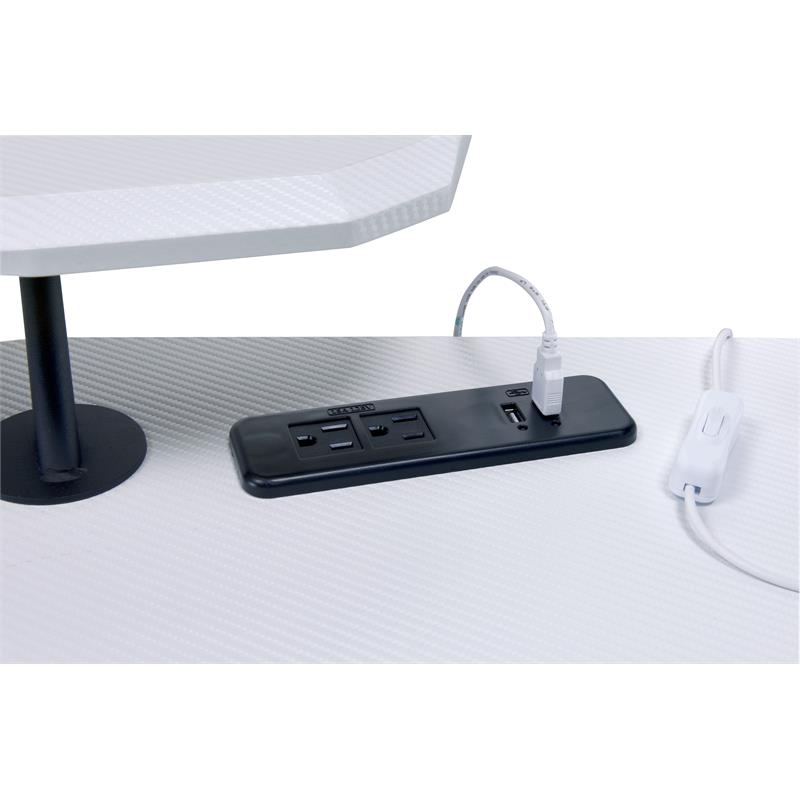 Pemberly Row Wooden Top Gaming Table with USB Port in Black and White