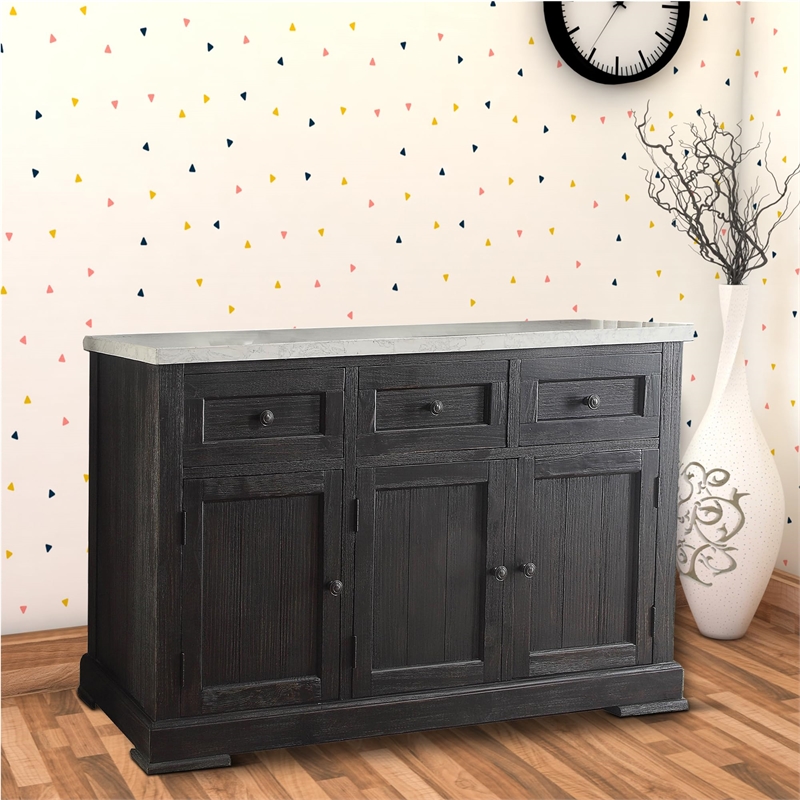 Pemberly Row Modern Server in White Marble and Salvage Dark Oak