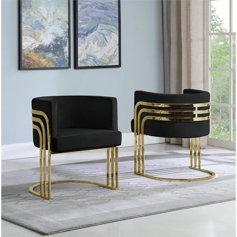Pemberly Row Black Velvet Accent Barrel Leisure Chair with Gold Chrome Legs