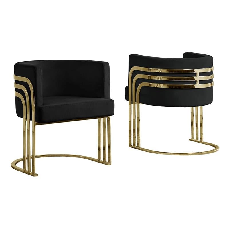 Pemberly Row Black Velvet Accent Barrel Leisure Chair with Gold Chrome Legs