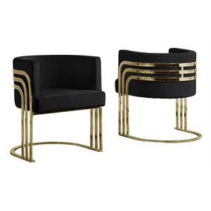 Pemberly Row Black Velvet Accent Barrel Leisure Chair with Gold Chrome Legs