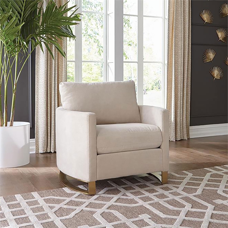 Pemberly Row Contemporary Upholstered Arched Arms Chair in Beige