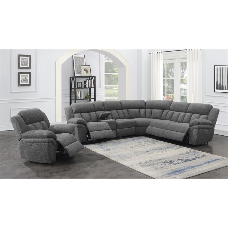 Pemberly Row 6-Piece Upholstered Power Sectional in Charcoal