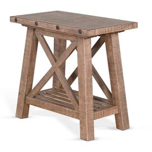 Pemberly Row 16&quot Farmhouse Mahogany Wood Chair Side Table in Light Brown