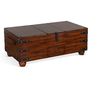 Pemberly Row 48&quot Traditional Wood Trunk Coffee Table in Dark Chocolate
