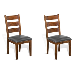 Pemberly Row 18&quot Ladderback Chair with Cushion Seat in Medium Brown (Set of 2)