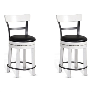 Pemberly Row Modern 24&quot Wood Swivel Barstool in White/Dark Brown (Set of 2)