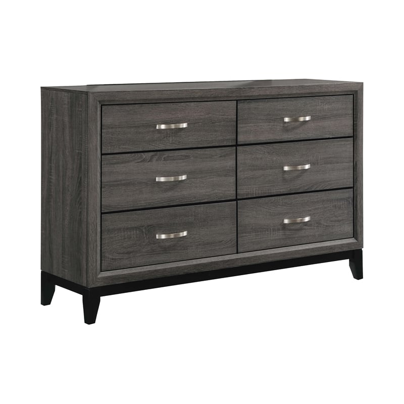 Pemberly Row 5-piece Full Panel Wood Bedroom Set in Gray Oak and Black