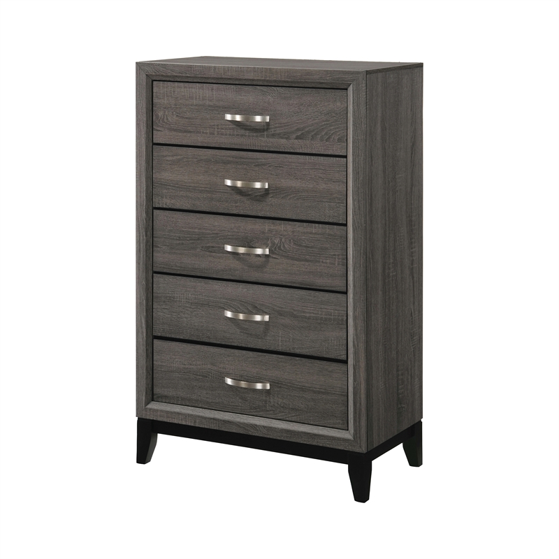 Pemberly Row 5-piece Full Panel Wood Bedroom Set in Gray Oak and Black