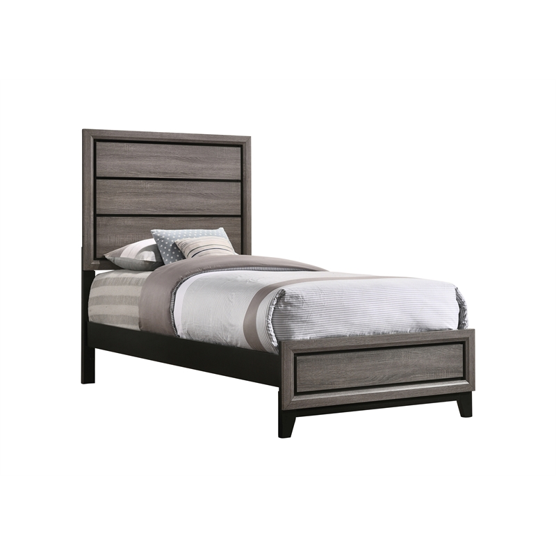 Pemberly Row 5-piece Twin Panel Wood Bedroom Set in Gray Oak and Black