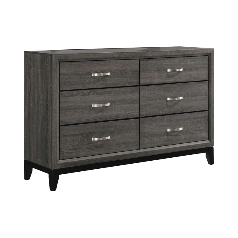 Pemberly Row 5-piece Twin Panel Wood Bedroom Set in Gray Oak and Black