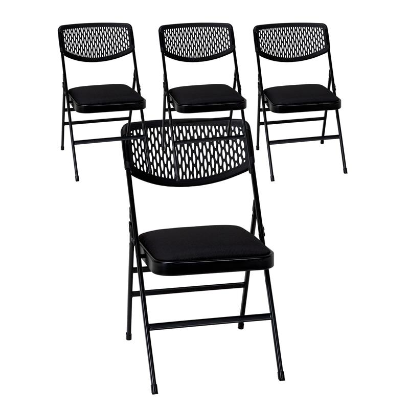 Pemberly Row Ultra Comfort Commercial XL Padded Folding Chair in Black 4-Pack
