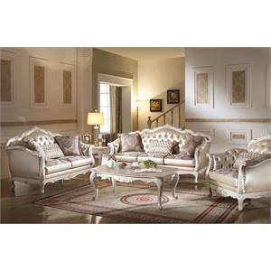 Pemberly Row Contemporary Sofa in Rose Gold PU & Pearl White