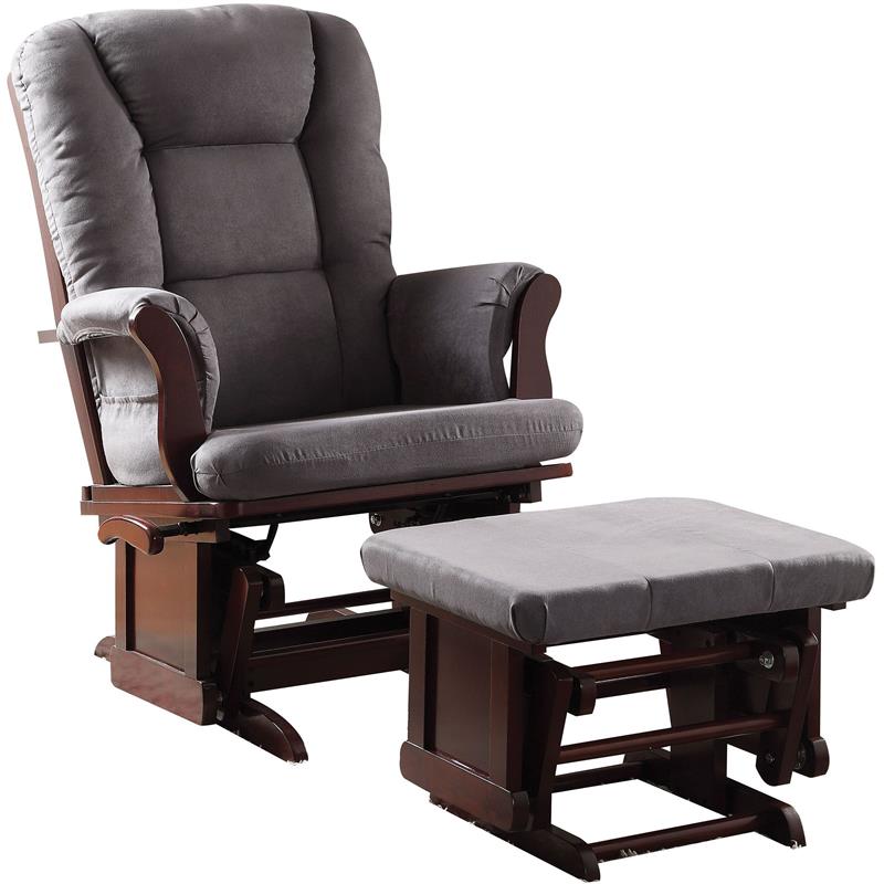 Pemberly Row 2-Piece Microfiber Glider Chair and Ottoman in Gray and Cherry