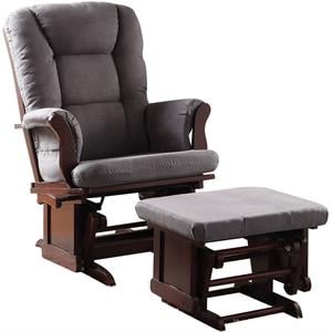 pemberly row 2-piece microfiber glider chair and ottoman in gray and cherry