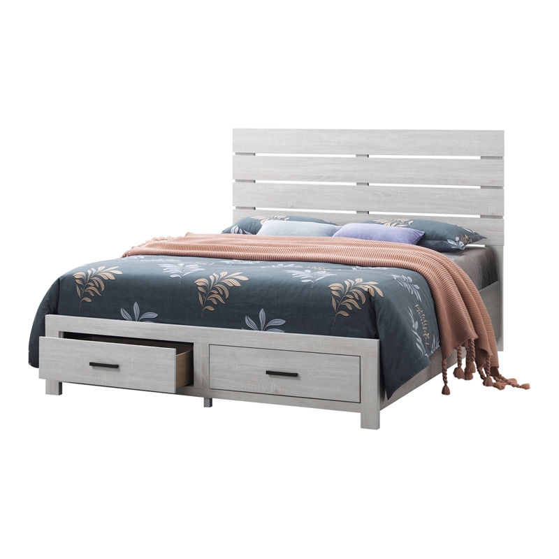 Pemberly Row 5-piece Queen Storage Wood Bedroom Set in Coastal White