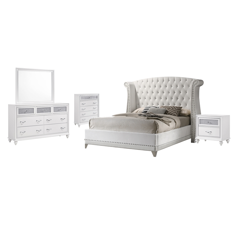 Pemberly Row 5-piece Upholstered Queen Wood Bedroom Set White