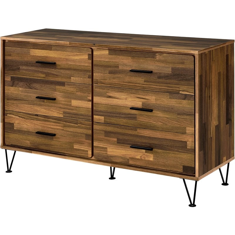 Pemberly Row Modern 6-Drawer Wooden Dresser in Walnut Finish