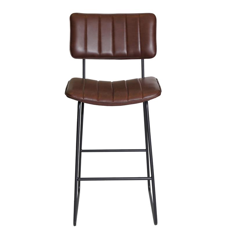 Pemberly Row Metal and Brown Faux Leather Commercial Grade Bar Stool