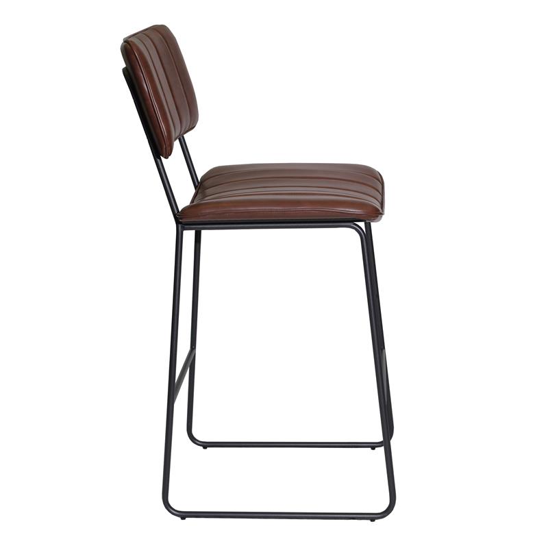 Pemberly Row Metal and Brown Faux Leather Commercial Grade Bar Stool