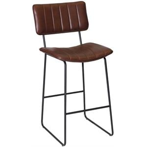 Pemberly Row Metal and Brown Faux Leather Commercial Grade Bar Stool