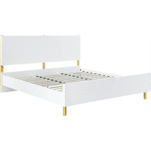 Pemberly Row Metal Legs Eastern King Bed in White High Gloss