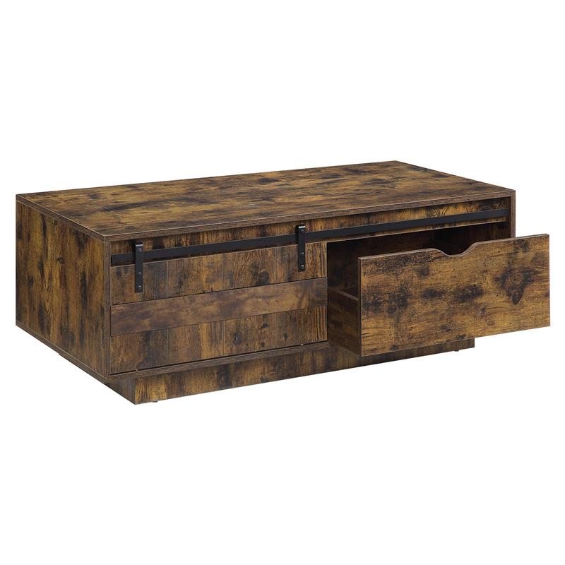 Pemberly Row Wooden Rectangular Storage Coffee Table in Rustic Oak